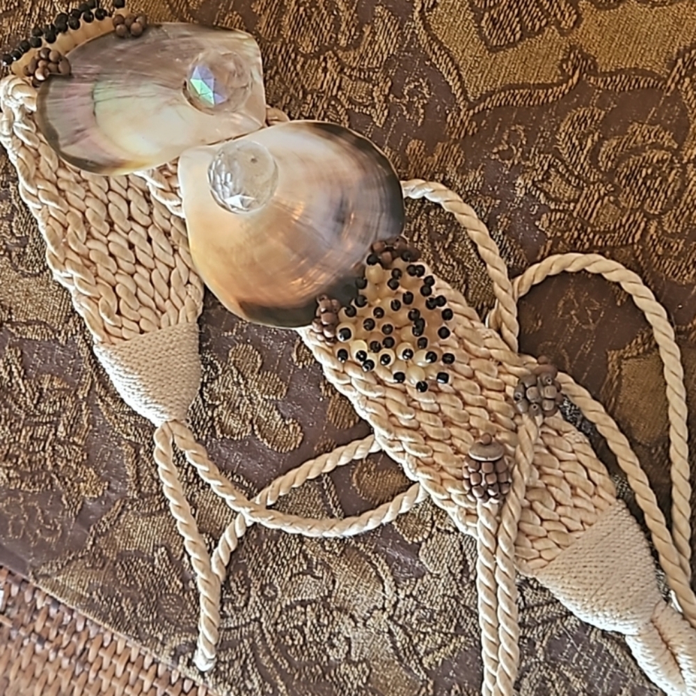 NOS 90s Shell Crystal Braided Sash Belt  Embellished Braided Rope Belt New Vtg